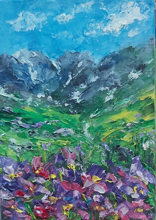 Malerei mit dem Titel "Flowers painting oi…" von Tatiana Krilova, Original-Kunstwerk, Öl