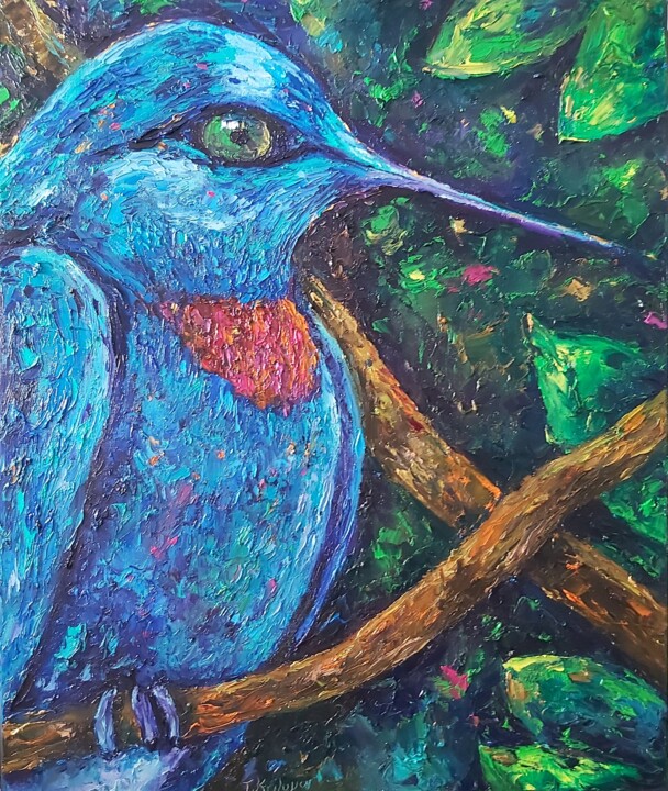 「Bluebird on a tree…」というタイトルの絵画 Tatiana Krilovaによって, オリジナルのアートワーク, オイル