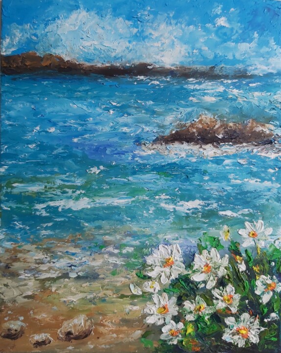 Painting titled "Flowers painting oi…" by Tatiana Krilova, Original Artwork, Oil
