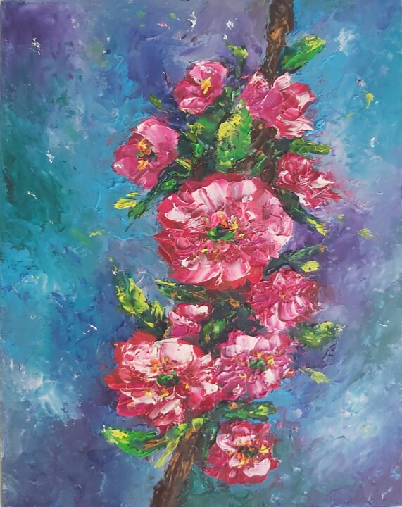 Картина под названием "Flowers painting oi…" - Tatiana Krilova, Подлинное произведение искусства, Масло