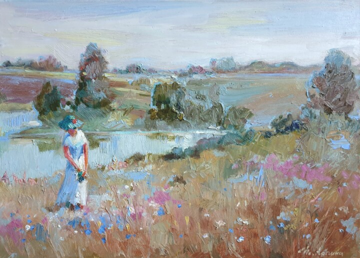 Painting titled "Grasses of July" by Tatiana Lapina, Original Artwork, Oil