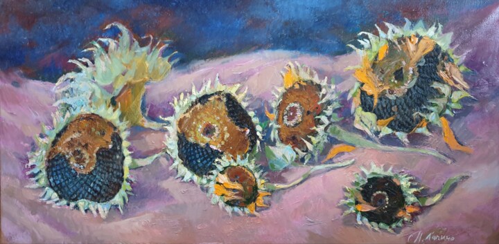 Painting titled "Sunflowers" by Tatiana Lapina, Original Artwork, Oil