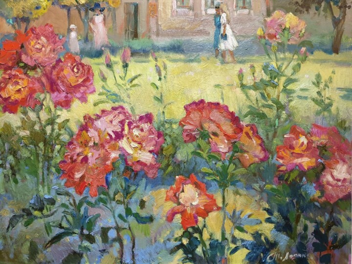 Painting titled ""Roses"" by Tatiana Lapina, Original Artwork, Oil
