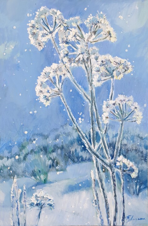 Картина под названием "Frost. Winter flowe…" - Tatiana Lapina, Подлинное произведение искусства, Масло