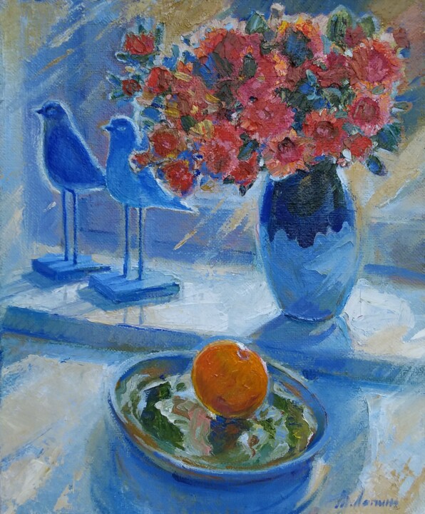 Painting titled "Winter Still life…" by Tatiana Lapina, Original Artwork, Oil Mounted on Wood Stretcher frame