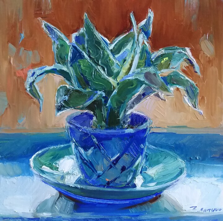 Painting titled "Plant" by Tatiana Lapina, Original Artwork, Oil Mounted on Cardboard