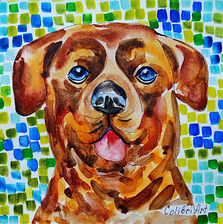Peinture intitulée "Dog Painting Pet Po…" par Tatiana Matveeva, Œuvre d'art originale, Aquarelle