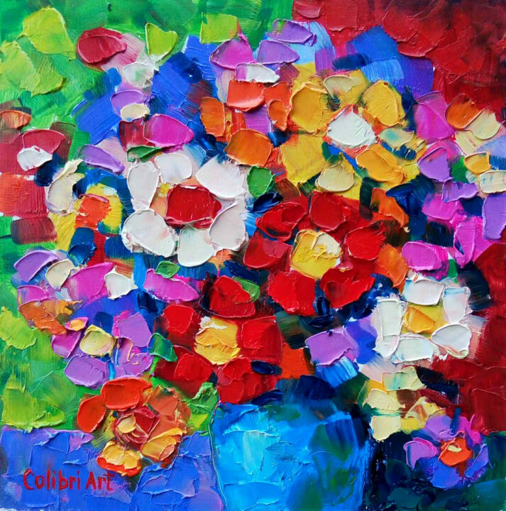 Malarstwo zatytułowany „Daisy Painting Abst…” autorstwa Tatiana Matveeva, Oryginalna praca, Olej
