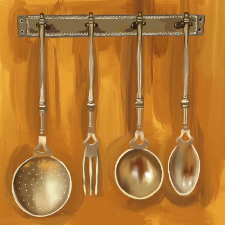 Digitale Kunst mit dem Titel "Vintage tableware,…" von Tatiana Mullieva, Original-Kunstwerk, Digitale Malerei