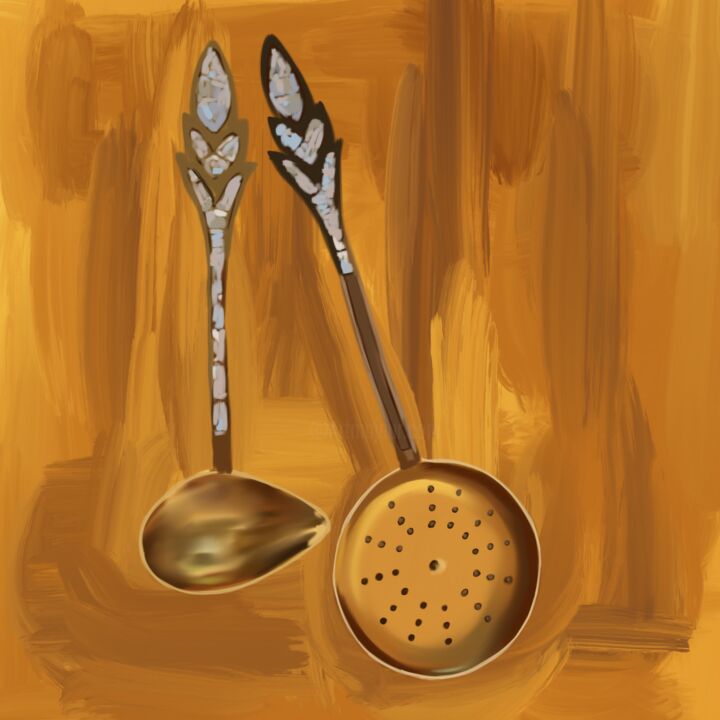 Digitale Kunst mit dem Titel "Vintage spoon" von Tatiana Mullieva, Original-Kunstwerk, Digitale Malerei