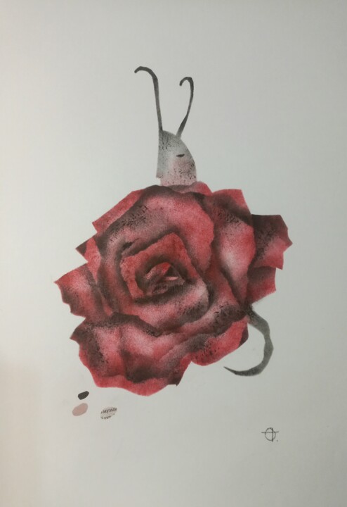 Картина под названием "Snail and Rose" - Татьяна Орел, Подлинное произведение искусства, Рисунок распылителем краски