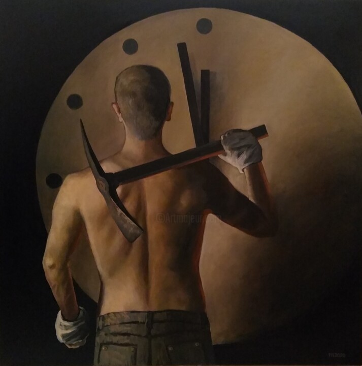 Schilderij getiteld "Hundred seconds to…" door Tatiana Popova, Origineel Kunstwerk, Olie Gemonteerd op Frame voor houten bra…