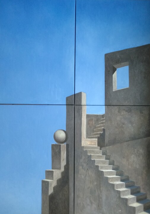 Картина под названием "House with sky view" - Tatiana Popova, Подлинное произведение искусства, Масло Установлен на Деревянн…