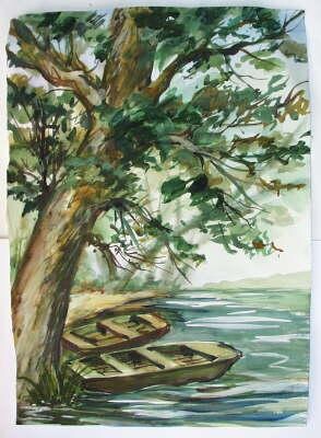 Painting titled "Two boats" by Tatiana Pouzanova-Galatch, Original Artwork