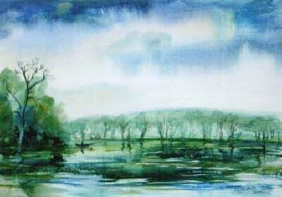 Painting titled "River bank" by Tatiana Pouzanova-Galatch, Original Artwork