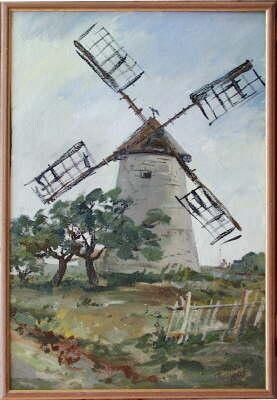 Painting titled "Old windmill" by Tatiana Pouzanova-Galatch, Original Artwork, Oil
