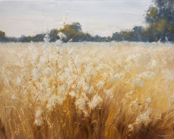 Painting titled "SUNNY HERBS" by Tatiana Prokshina, Original Artwork, Oil Mounted on Wood Stretcher frame