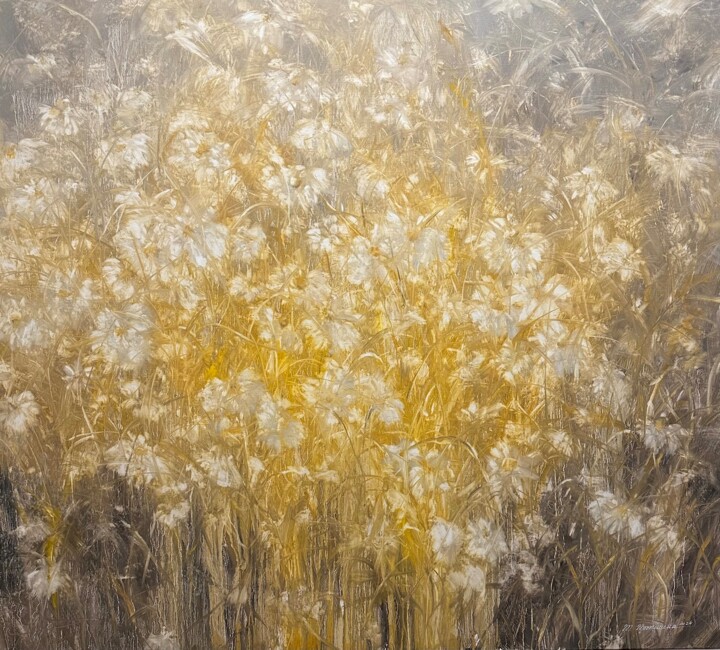 Painting titled "SUNNY LACES" by Tatiana Prokshina, Original Artwork, Oil Mounted on Wood Stretcher frame