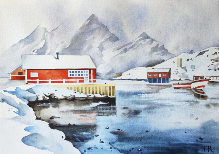 Painting titled "Scandinavia" by Tatiana Repesciuc, Original Artwork, Watercolor