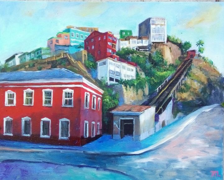「Valparaíso en persp…」というタイトルの絵画 Tatiana Tarasovaによって, オリジナルのアートワーク, オイル