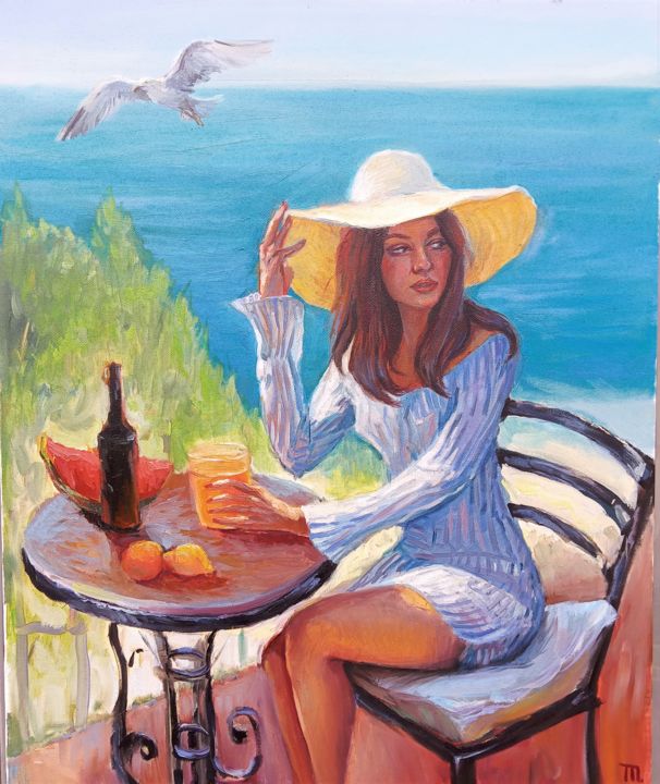Painting titled ""Looking at him"" by Tatiana Tarasova, Original Art, Oil