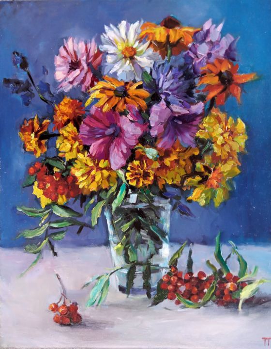 Painting titled "Just flowers" by Tatiana Tarasova, Original Art, Oil