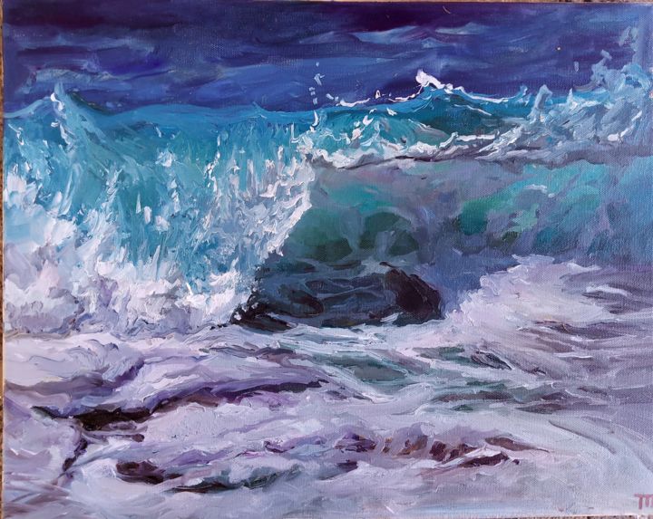 Painting titled ""Covering wave"" by Tatiana Tarasova, Original Art, Oil
