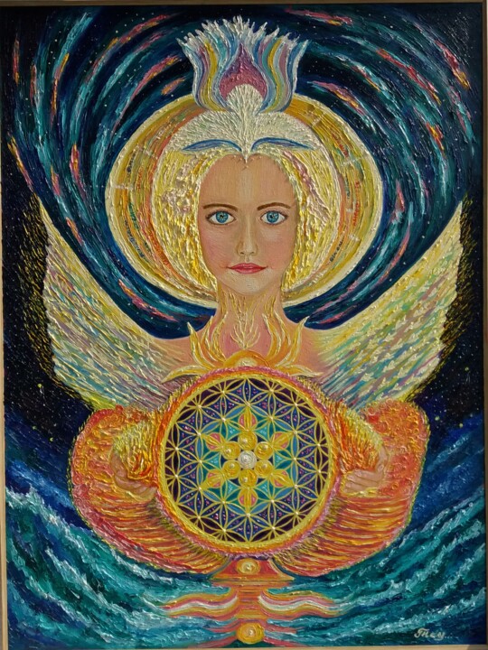 Painting titled "Angel of light" by Tatiana Tau, Original Artwork, Oil