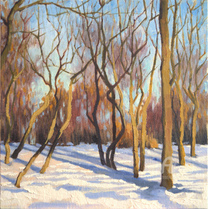 Painting titled "Golden hour. Winter." by Tatiana Votkal, Original Artwork, Oil