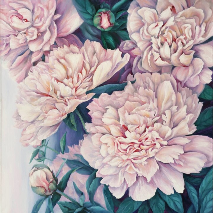 Painting titled "White flowers, orig…" by Tatiana Zhuravleva, Original Artwork, Oil