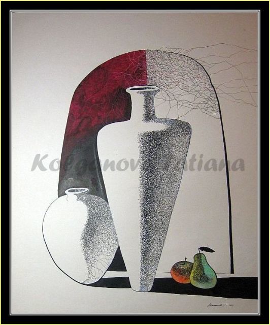 Painting titled "два сосуда и яблоко…" by Tatiana Kolganova, Original Artwork, Other