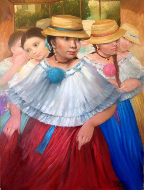 Painting titled "Polleras" by T.Pinzòn, Original Artwork, Oil