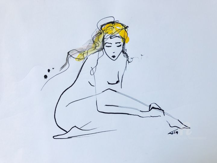 Drawing titled "Nu" by Tatiana Raynaud, Original Artwork
