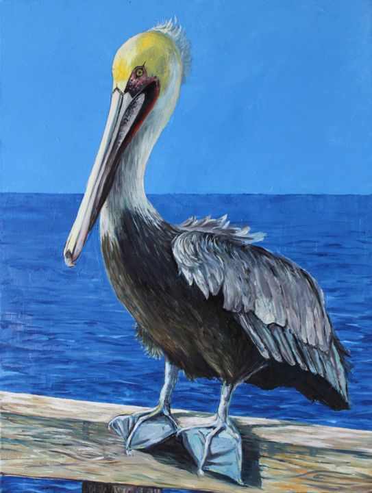 Pittura intitolato "Pelican has a rest" da Tatiana Stadnyk, Opera d'arte originale, Olio