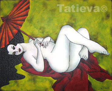 Painting titled "Ombrelle Chinoise" by Tatieva, Original Artwork