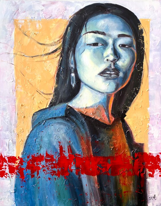 Painting titled "Shuang" by Tatjana Albairmani, Original Artwork, Acrylic Mounted on Wood Stretcher frame