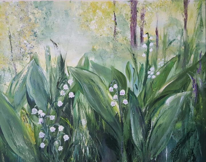 Painting titled "Lily of the valley" by Tatjana Barova, Original Artwork, Oil