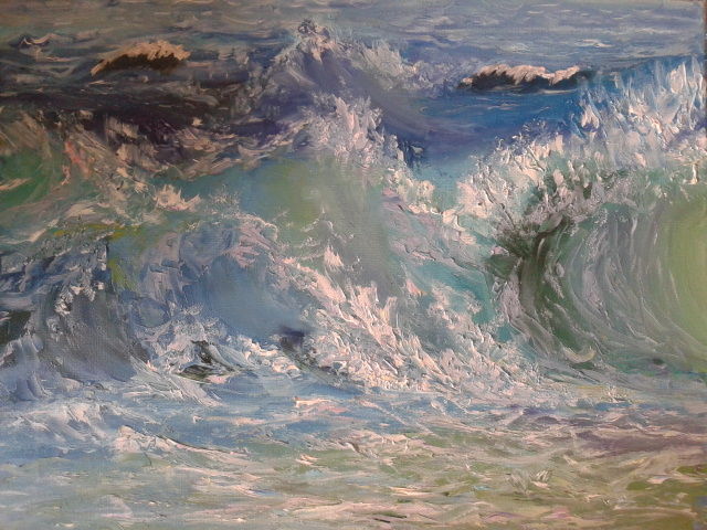 Painting titled "See wave/Морская во…" by Tatjana Barova, Original Artwork, Oil