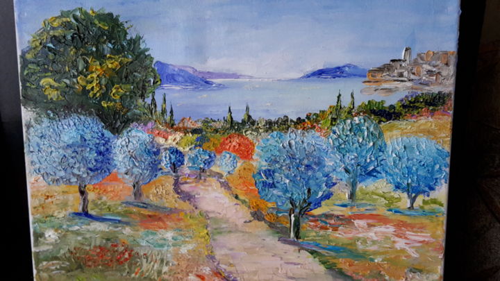 Painting titled "olive grove palette…" by Tatjana Barova, Original Artwork, Oil