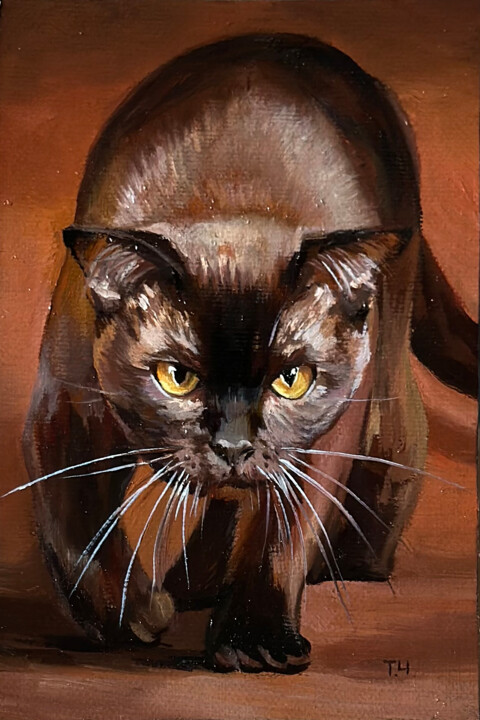 Painting titled "A cat the color of…" by Tatjana Cechun, Original Artwork, Oil