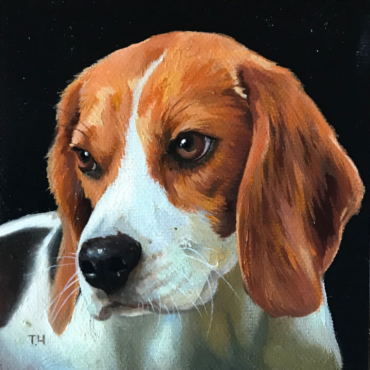 Peinture intitulée "Miniature “Beagle”" par Tatjana Cechun, Œuvre d'art originale, Huile