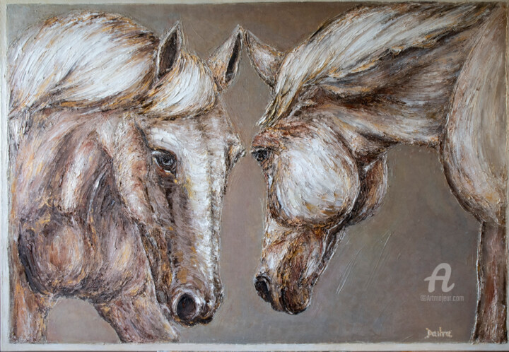 Pittura intitolato "Horses" da Tatjana Dan'Shina, Opera d'arte originale, Olio Montato su Telaio per barella in legno