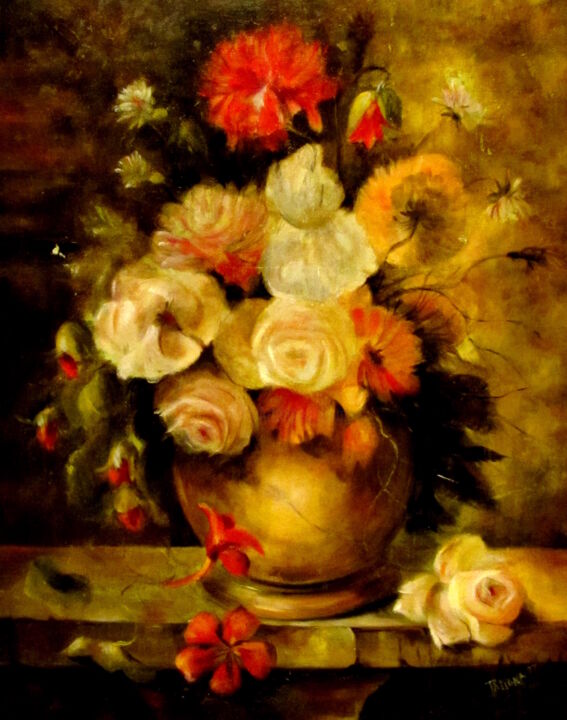 Картина под названием "Still life with ros…" - Tatjana Gurbo, Подлинное произведение искусства, Масло