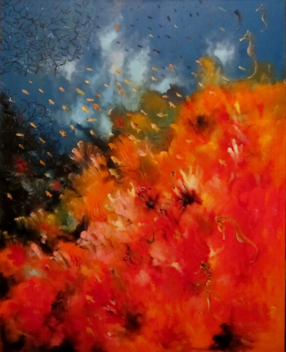 Painting titled "Corals" by Tatjana Gurbo, Original Artwork, Oil