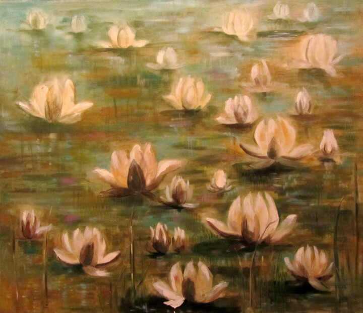 Painting titled "Water lilies" by Tatjana Gurbo, Original Artwork, Oil