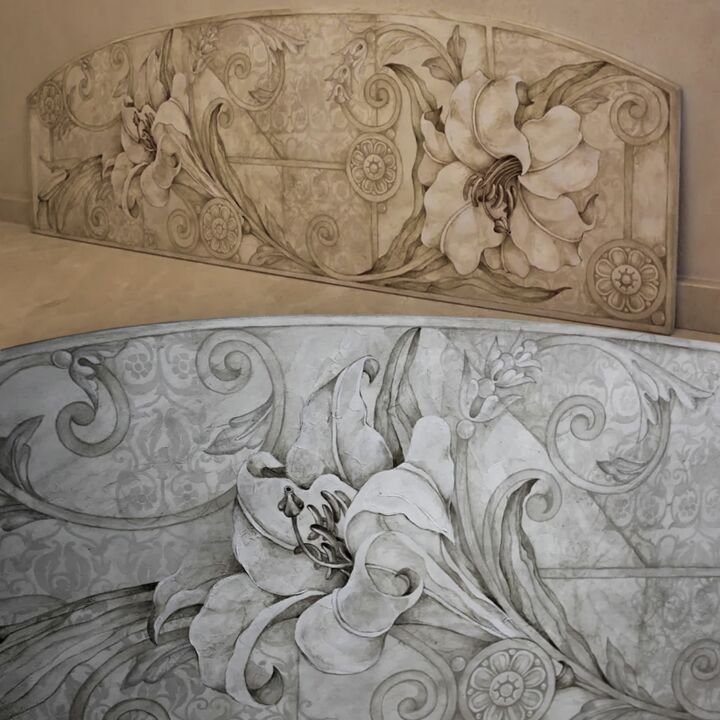 Design intitolato "Wandbild mit Lilien" da Tatjana Koreljakova, Opera d'arte originale, Mobili