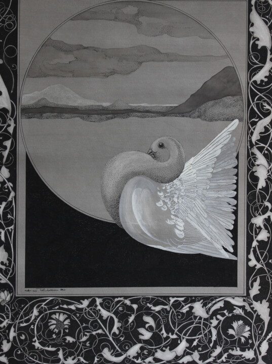 "Taube mit Akanthus" başlıklı Resim Tatjana M. Pankau tarafından, Orijinal sanat, Mürekkep