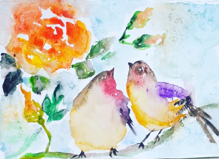 Painting titled "Love" by Tatjana Karabasevic, Original Art, Watercolor