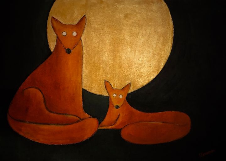 Painting titled "Red Foxes" by Tatjana Sotnikova, Original Art, Acrylic