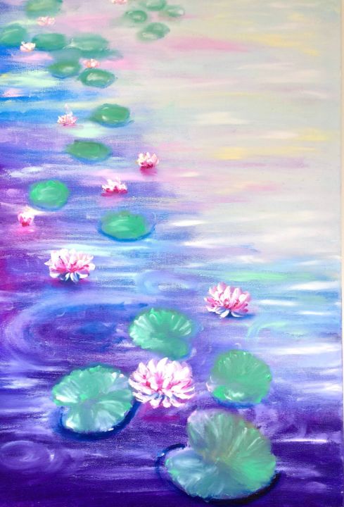 Malerei mit dem Titel "Water lily awakenin…" von Tatsiana Yelistratava, Original-Kunstwerk, Öl